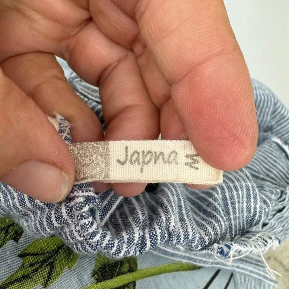 JAPNA Women's Size M Romper Jumpsuit Blue Striped straight  Leg 100% Cotton Casu - Picture 13 of 14